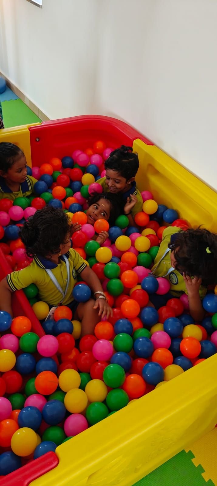 Children playing together in the ball pit