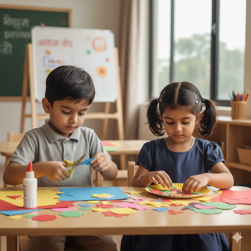 Junior KG children with learning materials