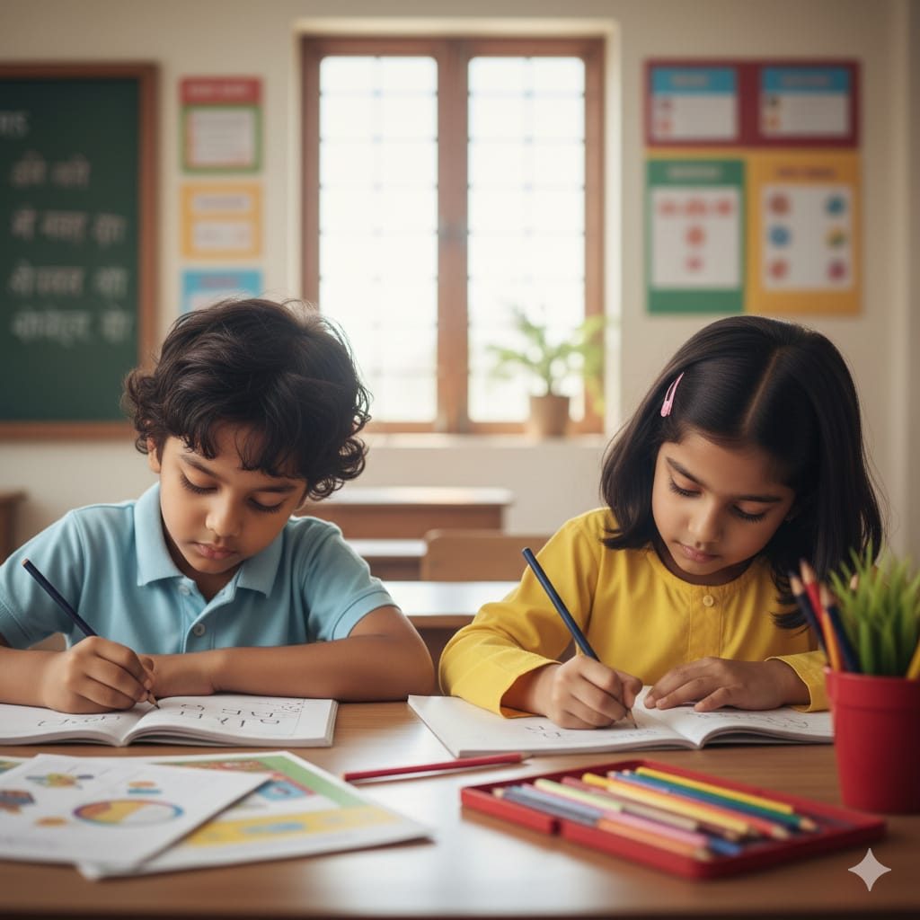 Senior KG students in guided class activity